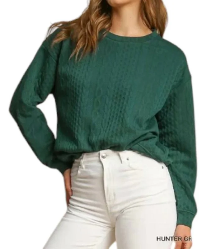 Jacquard Pullover Top In Hunter Green