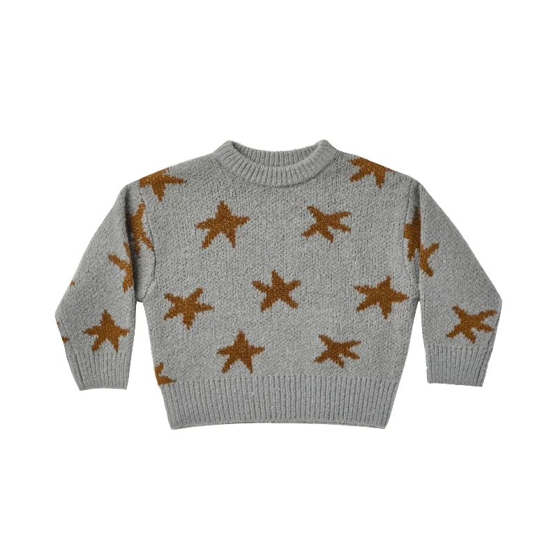 Rylee + Cru Knit Pullover - Dusty Blue Stars