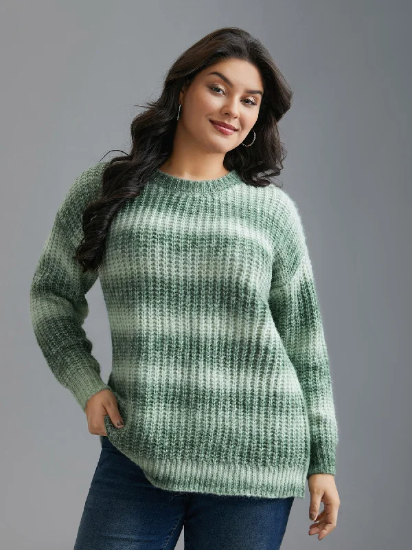 Striped Ribbed Knit Drop Shoulder Pullover