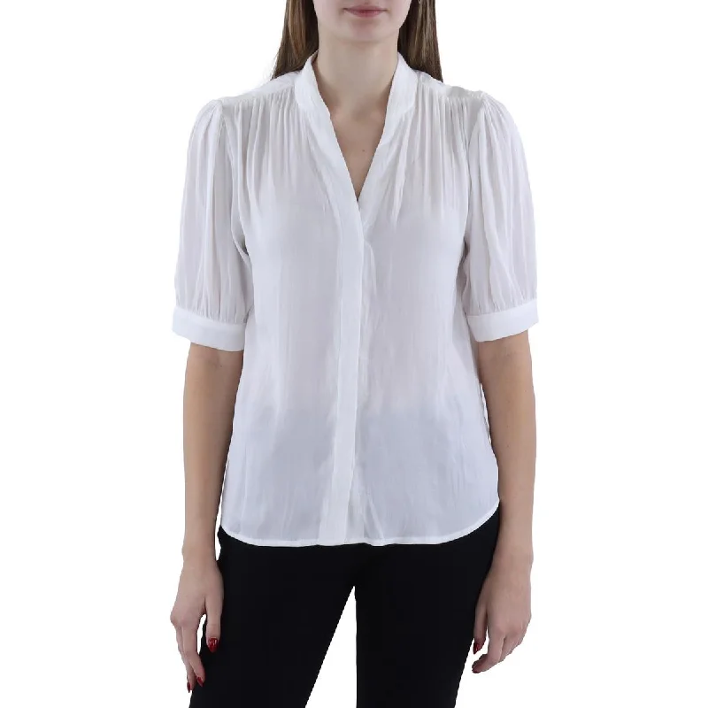 T Tahari Womens V Neck Button Down Blouse