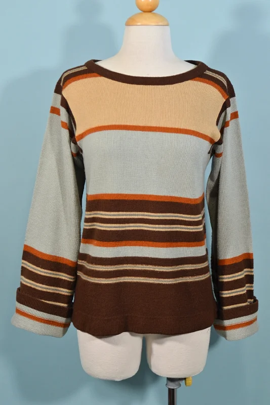 Vintage 60s/70s Acrylic Striped Pullover Sweater, Vegan S