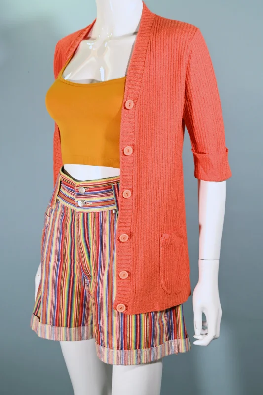 Vintage 60s Mod Orange V Neck/Short Sleeve/Long Top S