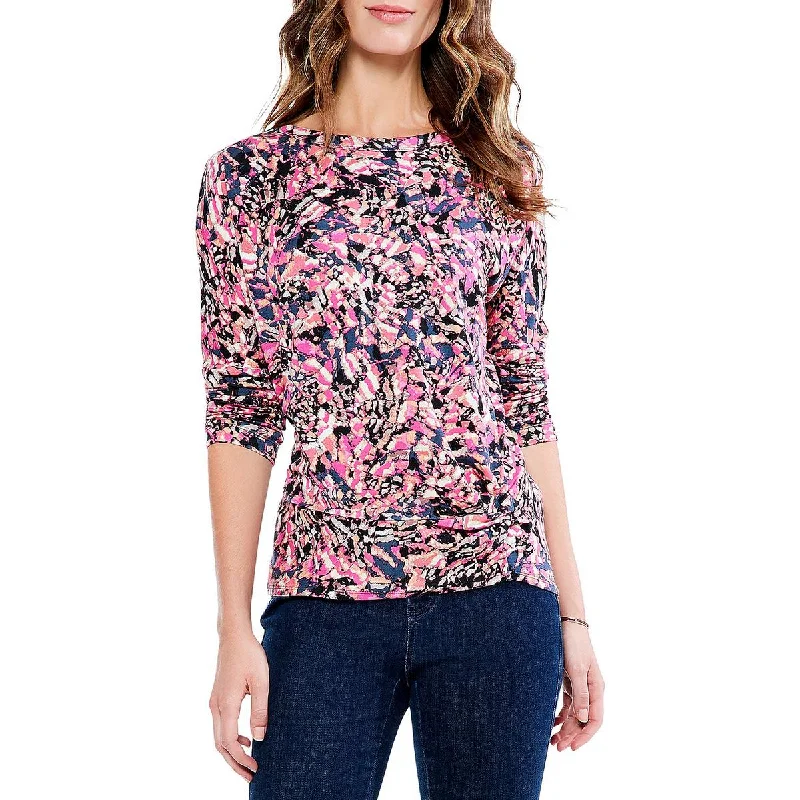 Womens Boatneck Abstract Print Pullover Top