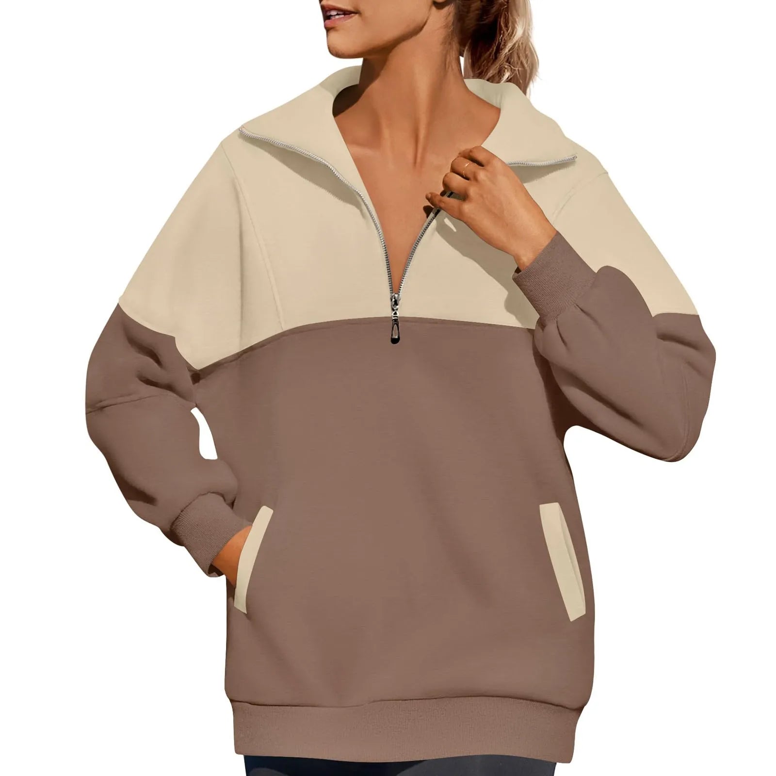 Casual Color Block Half-Zip Pullover