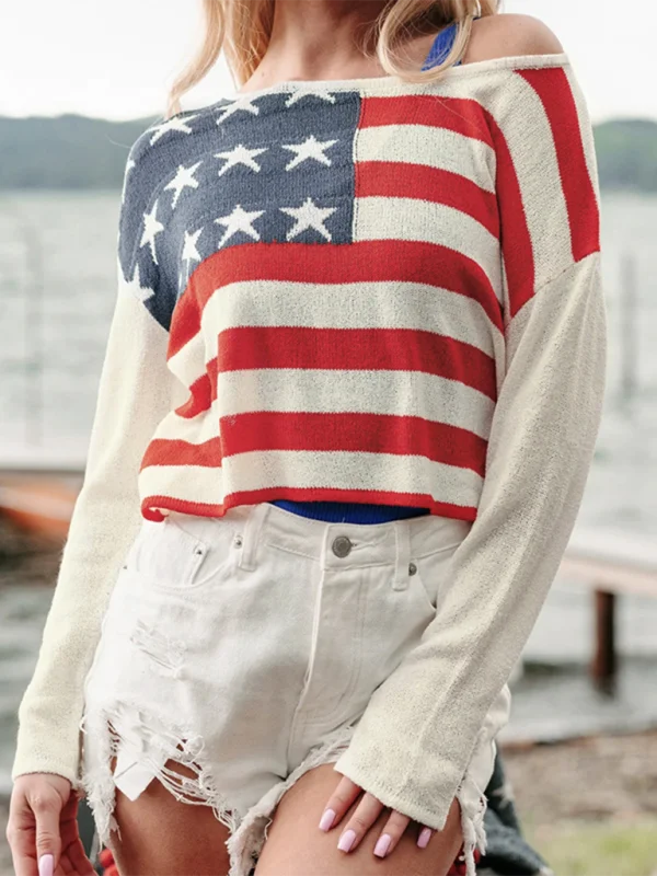 USA Pride Essential Women's Flag Print Sweater Pullover